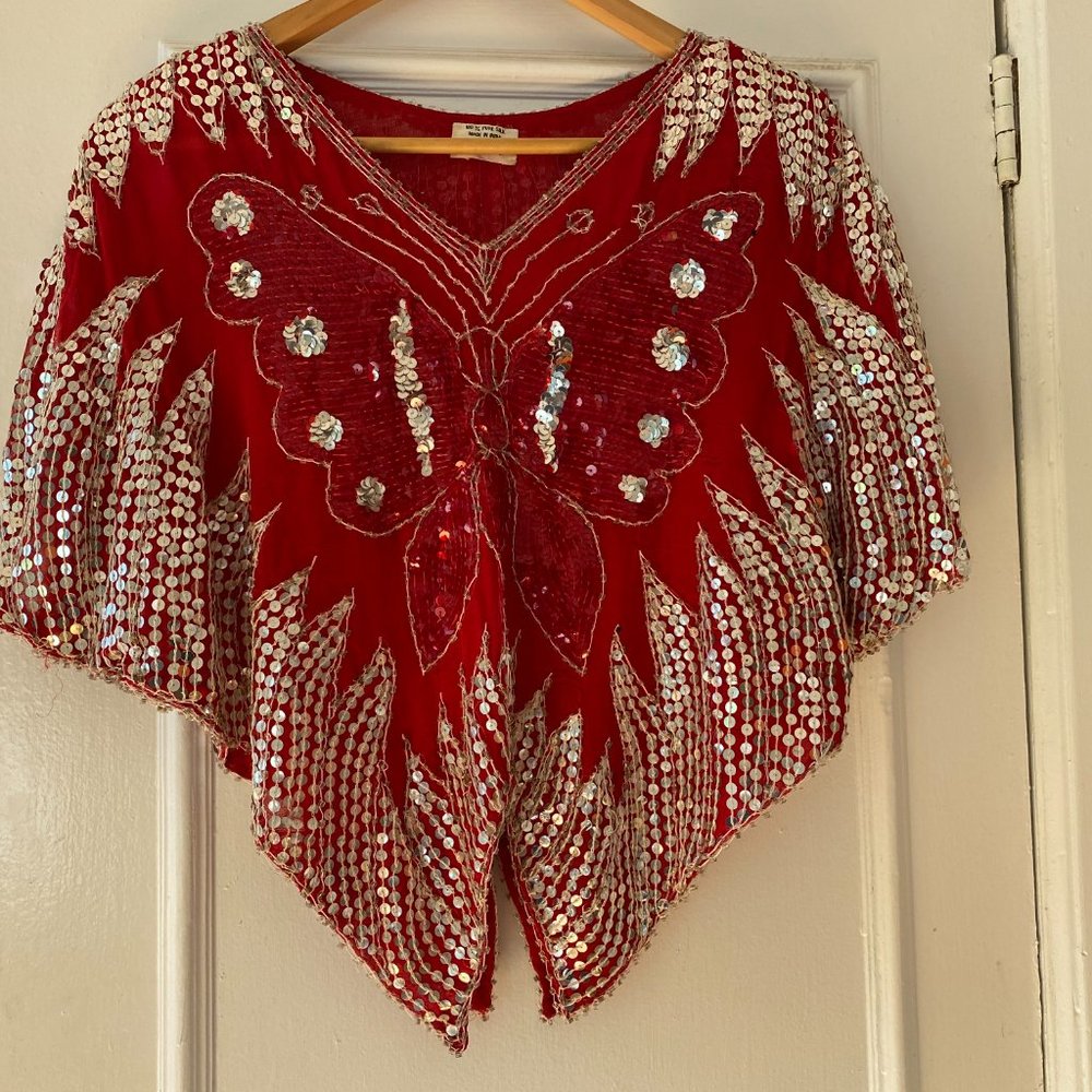 Vintage 100% Silk Sequinned Top